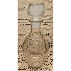 Vtg Whiskey Decanter Pressed Glass w/ Stopper Crown Royal Grapes Etched (read)